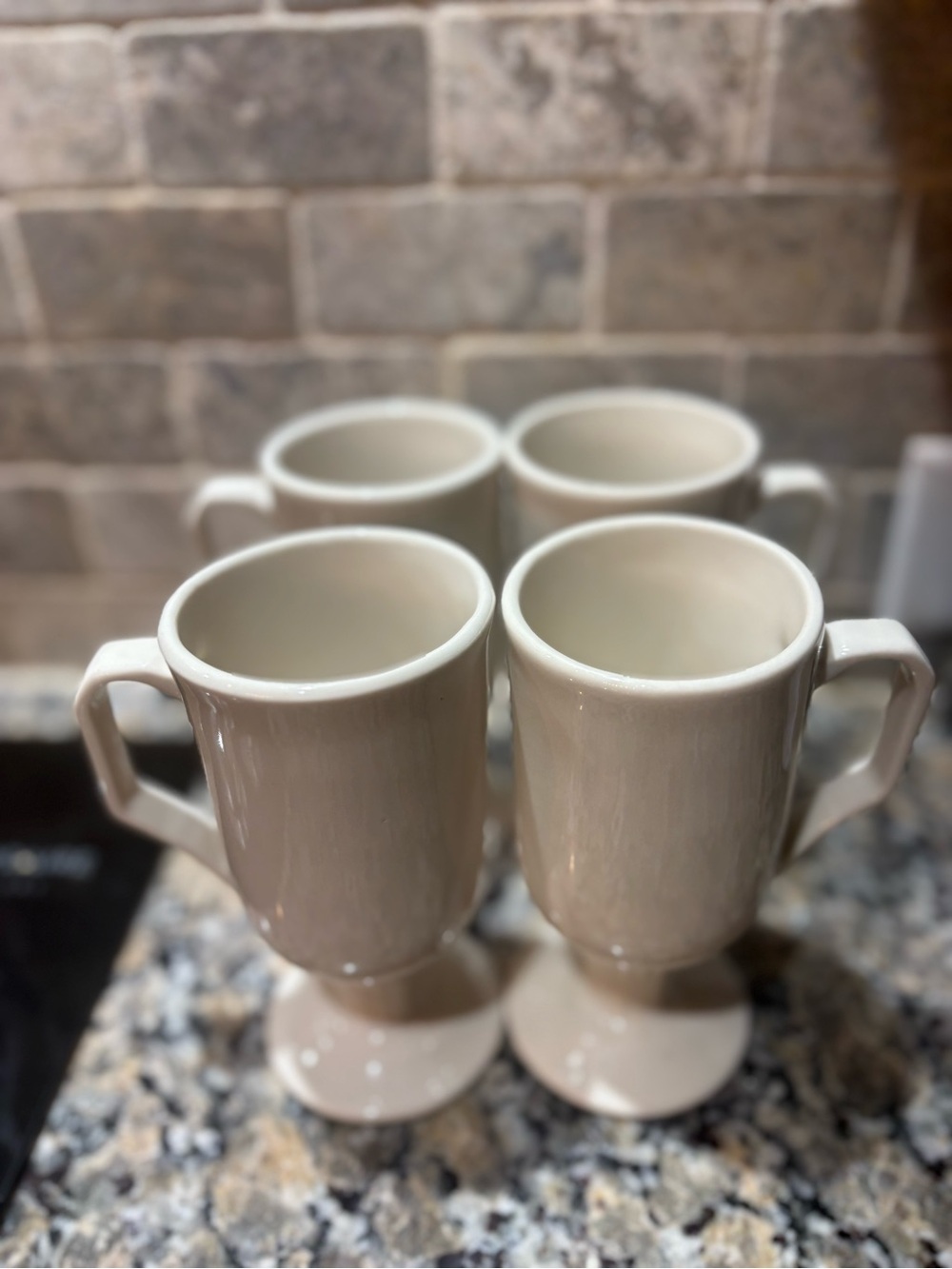 Classic Shemango Pedestal Footed Ceramic Mugs in Cream - Set of 4 Made in USA
